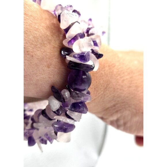 Vintage AMETHYST Gemstone Purple Necklace, Bracelet and Dangle Earrings Boxed - Picture 7 of 13